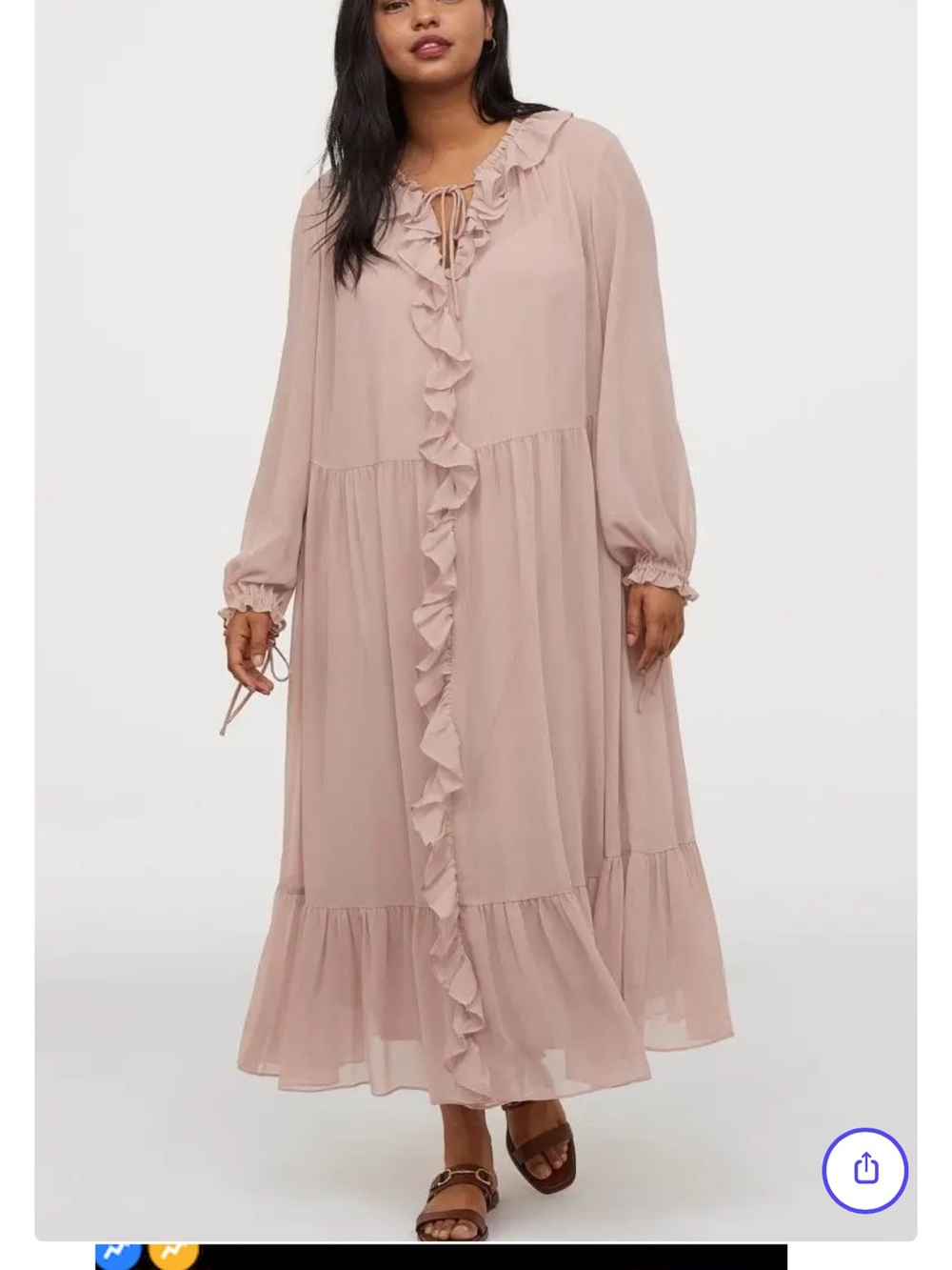 NWT h&m blush pink ruffle chiffon tiered boho cottagecore maxi dress